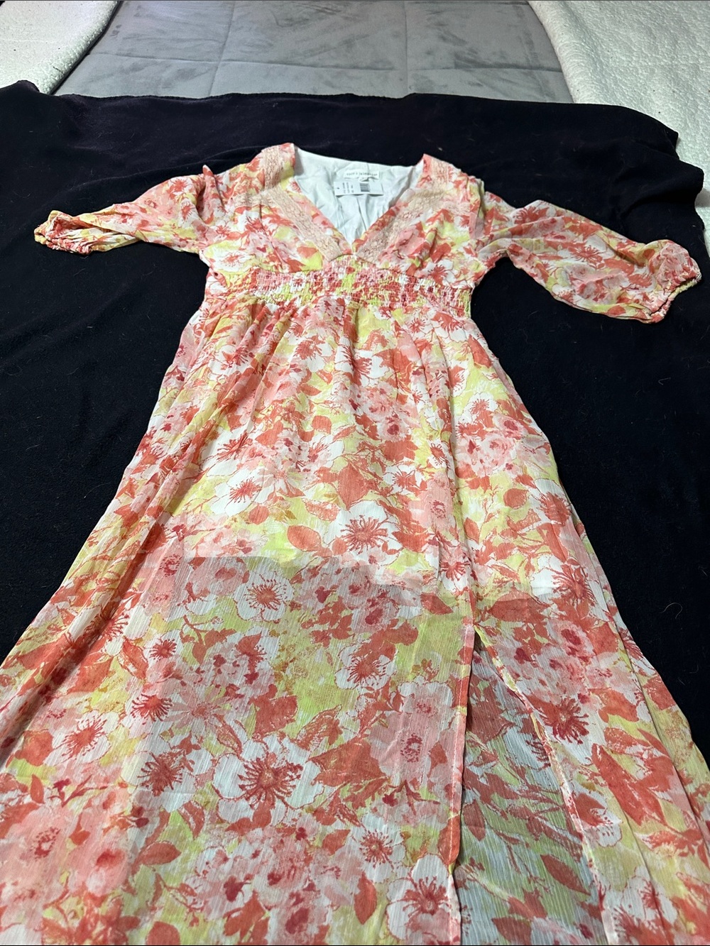 Floral V-Neck Maxi Dress in Coral and Yellow